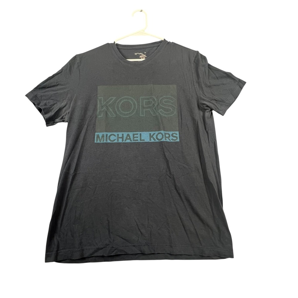 Michael Kors T Shirt Mens Medium Blue Graphic Logo Short Sleeve Cotton Tee